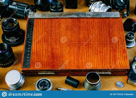 Closeup Retro Mockup Retro Equipment For Cut Fotographic Paper In