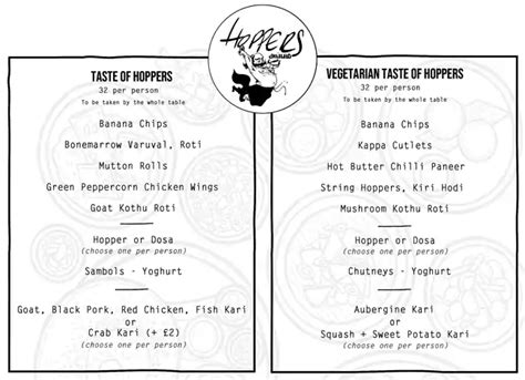 Menu at Hoppers restaurant, London, 49 Frith St