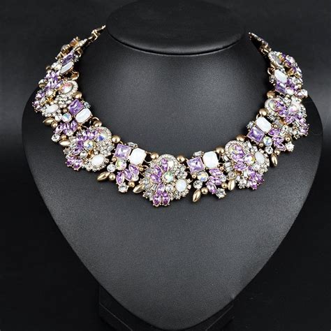 Chokers Retro Elegant Rhinestone Jewelry Crystal Collar Choker Statement Bib Necklace Purple