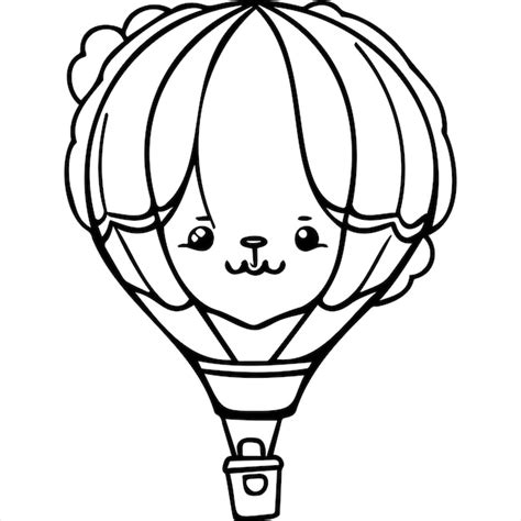 Premium Vector Kawaii Hot Air Balloon Coloring Page
