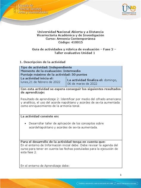 Guia De Actividades Y Rúbrica De Evaluación Fase 2 Taller Evaluativo Unidad 1 Pdf