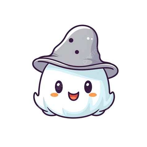 Cute Halloween Ghost In A Hat Vector Clipart Kawaii Cartoon Halloween