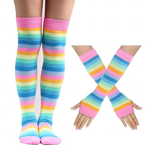 Rainbow Halloween Gloves Socks Long Stockings LGBT LGBTQ Gay Lesbian Adults Women S