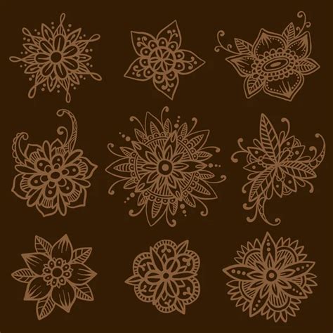 Henna Mehndi Pasiley Flowers Doodles Vector Stock Vector Blue