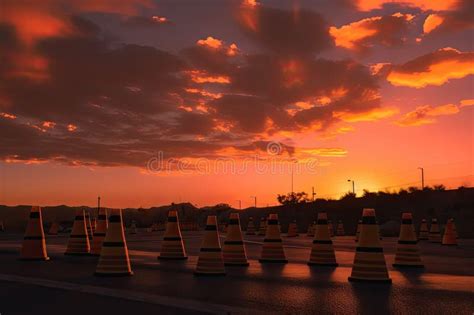 Traffic Cones in a Stunning Sunrise or Sunset Sky Stock Photo - Image ...