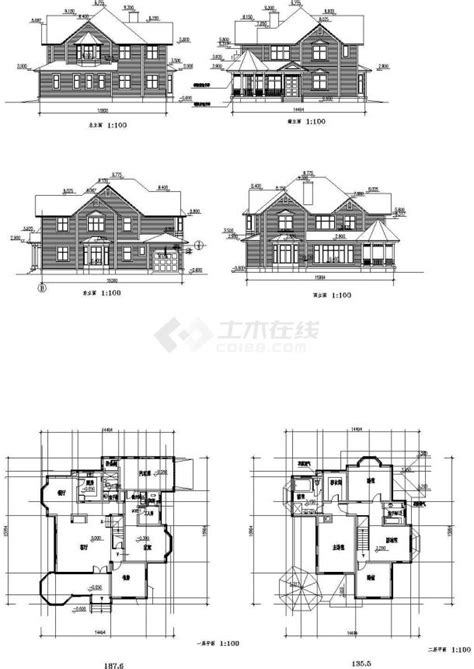 抚顺市某320平米双层中式风格别墅建筑设计cad施工图别墅建筑土木在线