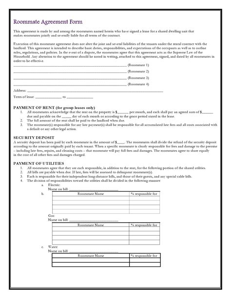 40 Free Roommate Agreement Templates And Forms Word Pdf