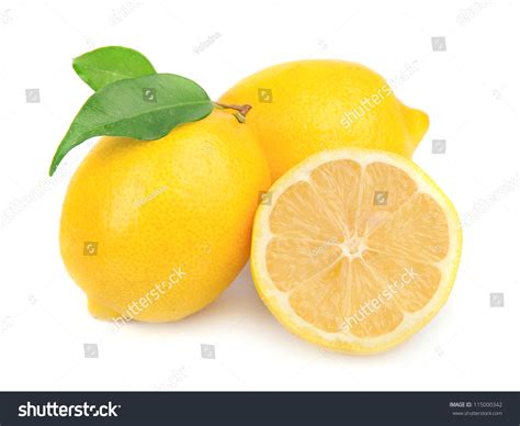 Sweet Lemon Fruitcitrus With Leaves On White Stock Photo 115000342