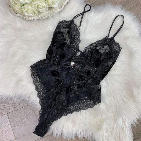 Sz XS Vintage Victorias Secret Gold Label Black Velvet Burnout Lingerie Teddy Bodysuit Etsy