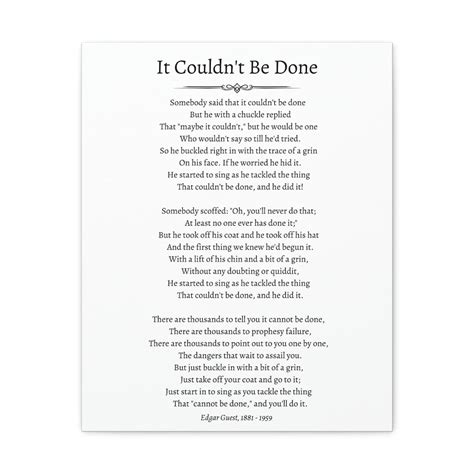 It Couldn T Be Done Classic Poem By Edgar Guest High Quality Canvas