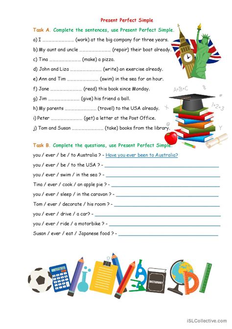 Present Perfect Tense General Gramma English Esl Worksheets Pdf Doc