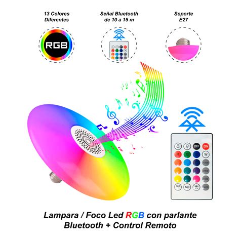 Ripley LAMPARA FOCO LED RGB CON PARLANTE BLUETOOTH CONTROL REMOTO