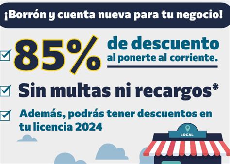 Por única vez Descuentos del 85 en refrendo de comercios y 100 en