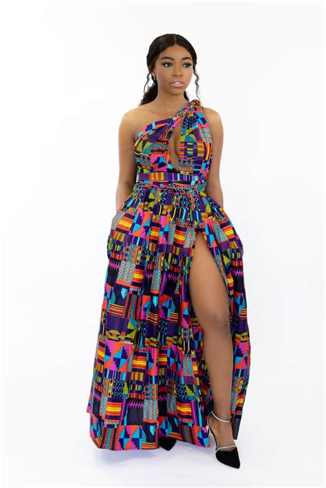 African Print Multicolor Kente Purple Infinity Multiway Maxi Dress Africanfabs