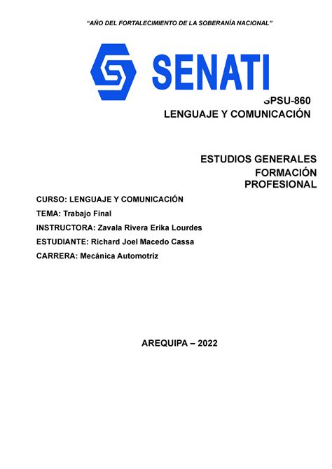 Trabajo Final De Lenguaje Spsu Lenguaje Y Comunicaci N Estudios