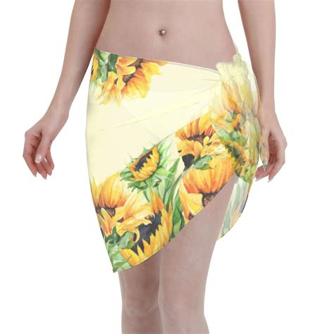 Coaee Sunflowers On A Yellow Background Women S Short Sarongs Beach