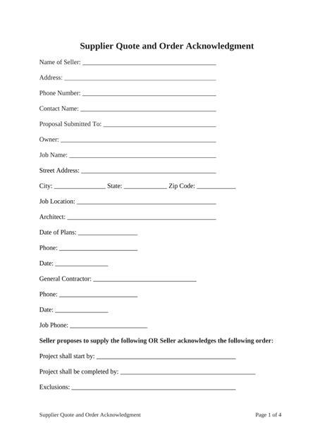 Supplier Quote And Order Acknowledgment Form Fill Out And Sign