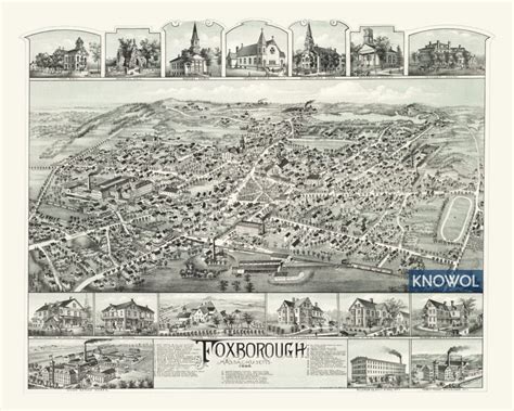 Historic old map of Foxborough, Massachusetts from 1888