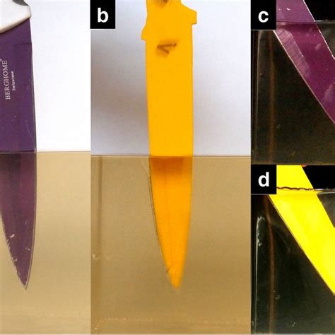 The stab wounds in ballistic gel. Stabbing with original blade (a, c ...