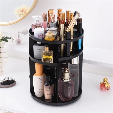 Black Makeup Cosmetic Rack Holder 360 Degree Rotating Organizer Storage