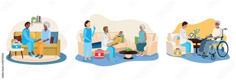 Doctor Provide Medical Care To An Elderly Patient At Home Call An