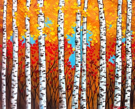 ORIGINAL Oil Painting Birch Trees Palette Knife by ArtSunday