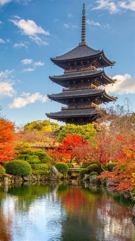 Five Story Pagoda Of T Ji Shingon Buddhist Temple In Autumn Kyoto