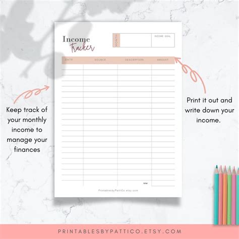 Income And Expense Tracker Printable Income Tracker Bill Etsy