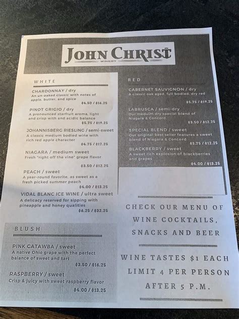 Online Menu Of John Christ Winery Avon Lake Oh