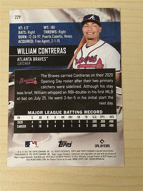 Topps Stadium Club William Contreras Atlanta Braves Rookie Card