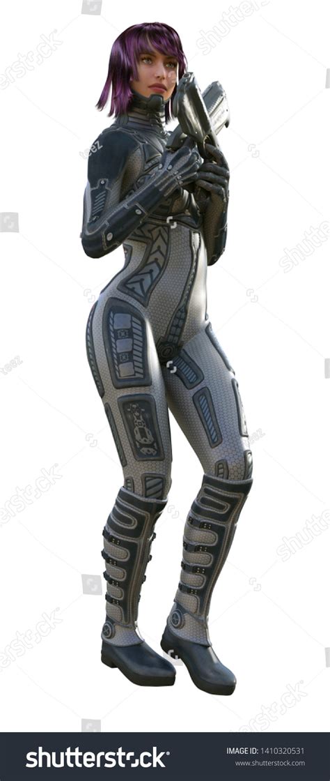 Futuristic Warrior Woman Armed Guns D Stock Illustration