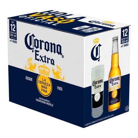 Cerveza clara Corona Extra 12 botellas de 355 ml c/u + 1 vaso | Walmart