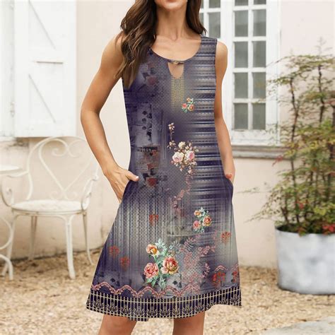 Weant Summer Dresses For Women Trendy Floral Print Cover Up Crew Neck