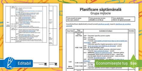 FREE Obiecte de igienă Planificare săptămânală grupa mijlocie