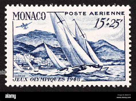 Postage Stamp From Monaco Depicting Sailboat Racing For The