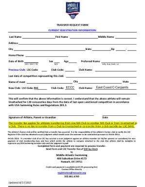 Fillable Online Transfer Request Form Current Registration Information