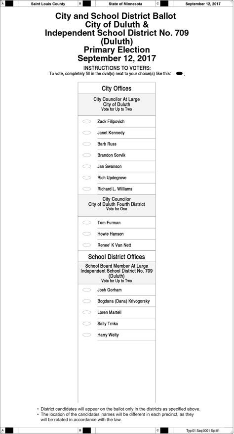 Duluth 2017 Primary Election Sample Ballot Perfect Duluth Day