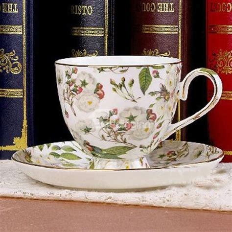 Alluring European Style Floral Bone China Cup and Saucer Set - Set of 2