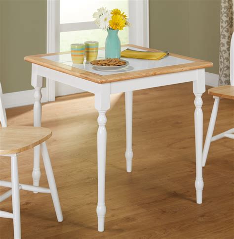 Piece Tile Top Dining Set White Natural Walmart