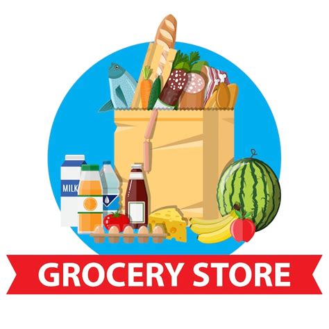 Premium Vector Paper Shopping Bag Full Of Groceries Products