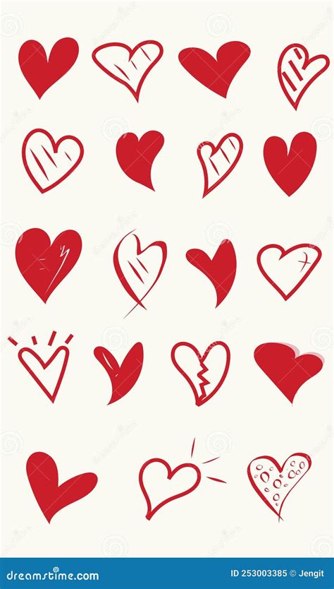 Set Of Hand Drawn Red Hearts Stock Vector Illustration Of Element