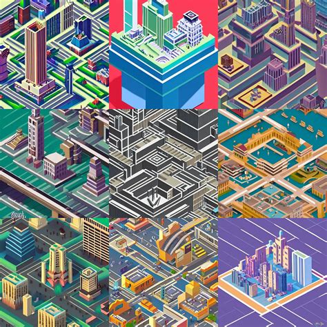 Surrealist Isometric Art Deco City Behance Hd Stable Diffusion