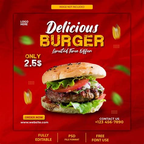 Premium Psd Delicious Burger And Food Menu Social Media Banner Template