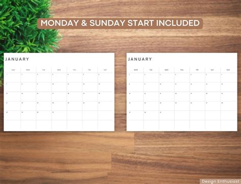 Calendario Minimalista Digitale Goodnotes Planner Orizzontale