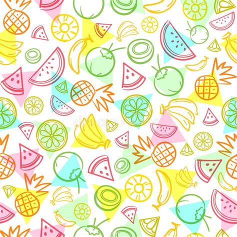 Sketch Of Mix Cute Fruits Seamless Pattern Background Vector For Stock