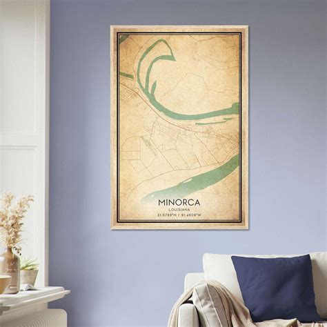 Vintage Minorca Louisiana Map Poster, Minorca LA City Road Wall Art