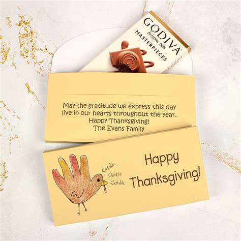 deluxe personalized thanksgiving handprint turkey godiva chocolate bar