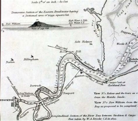 Map Of River Tees 1833 Picture Stockton Archive