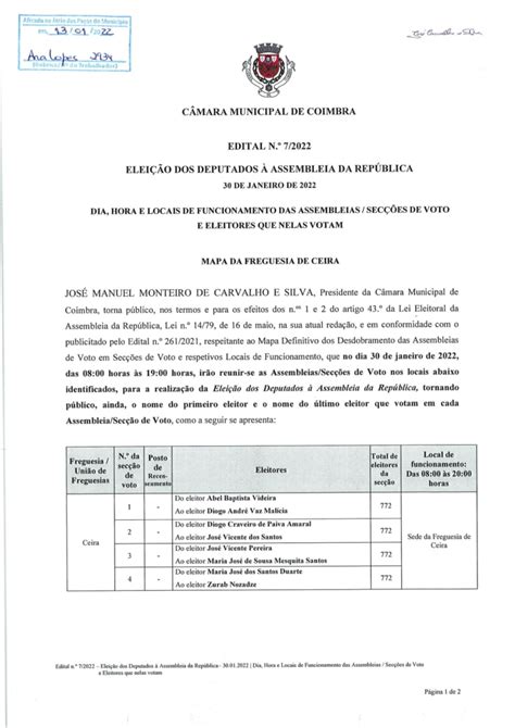 Edital Dia Hora E Local De Funcionamento Das Assembleias Sec Es De