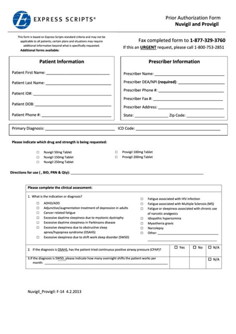 Express Scripts Prior Authorization Form Nuvigil And Provigil Printable Pdf Download